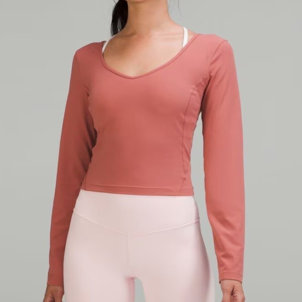 Lululemon Align V-Neck Long Sleeve Shirt Brier Rose Pink Nulu Cropped Size 10